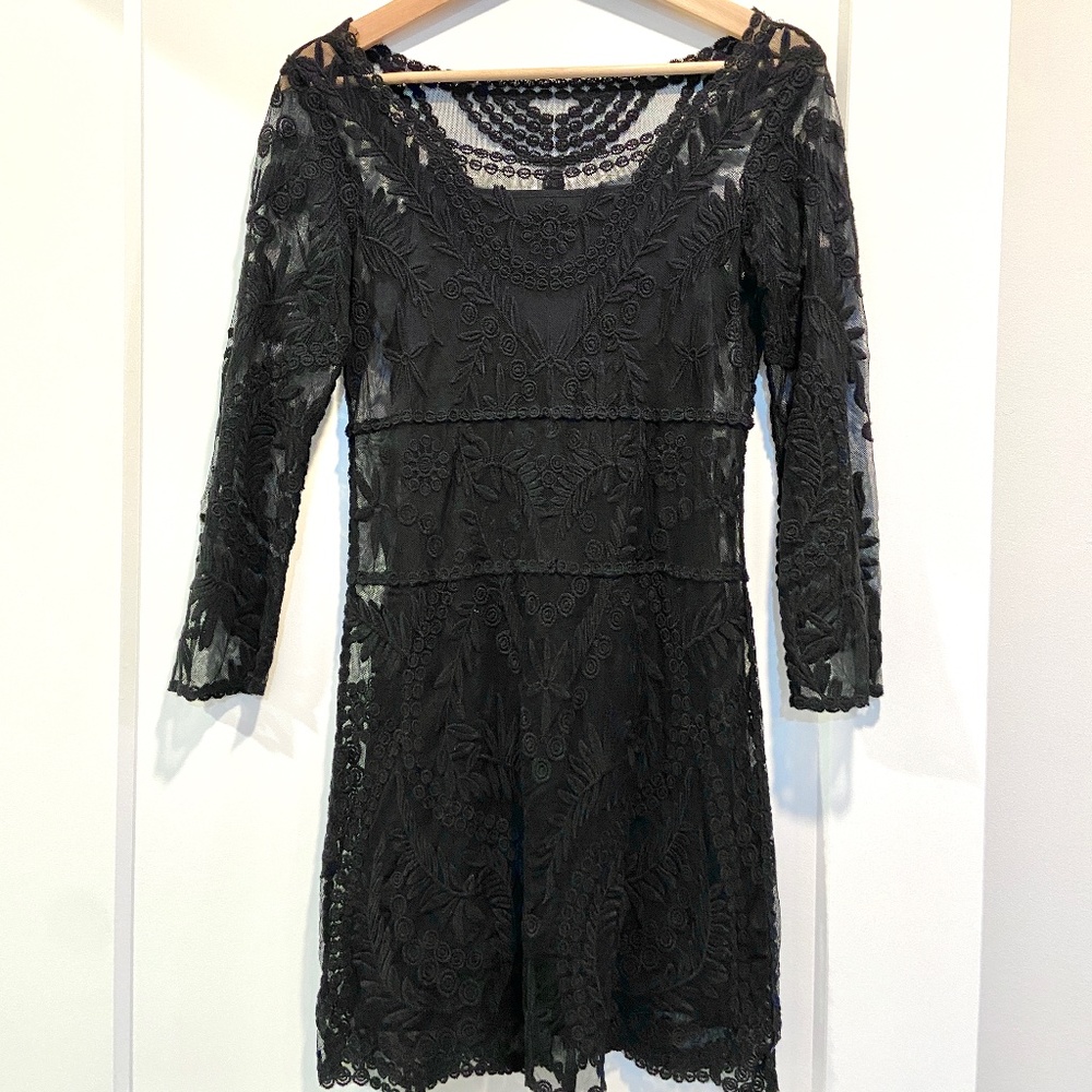 Lace see through little black dress